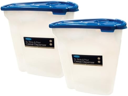 Plastic Cereal Dispenser x2 Food Box Store and Pour 5LT Container Air Tight Lid