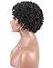 Kalyss 100% Human Hair Afro Short Jerry Curly Wavy Off Black Wigs for Black Women Hand Tied Lace Side L Parting Bouncy Curls Natural Looking Wigs (1B)