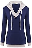 Bepei Women Color Block Tunic Hoodies Long Sleeve Crewneck Sweatshirt Casual Top