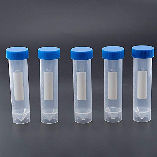 Potelin Premium Quality 5 Pieces 50ml Plastic Transparent Centrifuge Tube with Scale Plastic Test Tube Free-Standing with Screw Cap