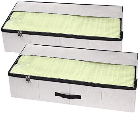 VEAMOR Underbed Storage Clothing Boxes Beddroom Blanket Clothes Organizer Containers with Zippers Pack of 2 Breathable and Moistureproof