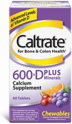 Caltrate 600 D Plus Minerals Calcium Supplement Chewable Cherry Orange and Fruit Punch, 60 ct