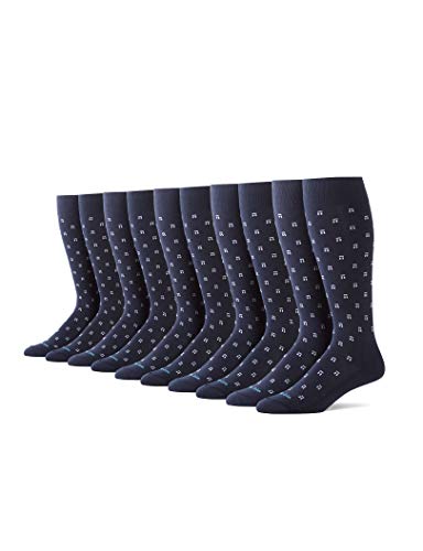 Tommy John [5 Pack] Men's Solid Over The Calf Dress Sock, Dress Blues/White TJ Dot, Sock Size:10-13/Shoe Size: 6-12