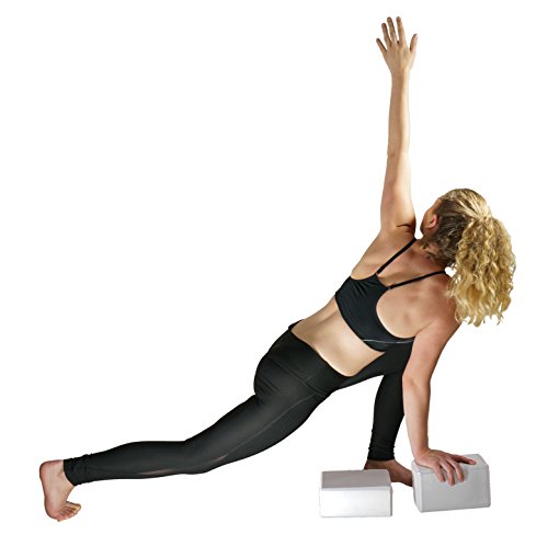 dimok 2 Yoga Blocks and Strap Set - High Density Eco-Friendly Premium Quality - 2 Foam Blocks 9"x6"x4" and 8FT Yoga Belt with Metal D-Ring (Light Grey)