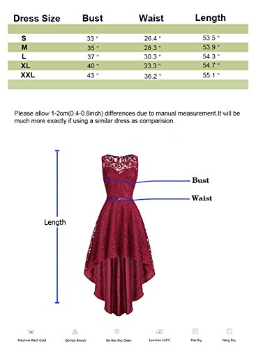 OWIN Women's Retro Lace High-Low Formal Homecoming Party Evening Cocktail Bridesmaid Dress (S, Wine Red) - Thumbnail 6
