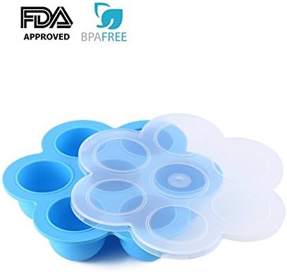 Fulu Silicone Egg Bites Molds Accessories-Fits Instant Pot 5,6,8 qt Pressure Cooker, Reusable Storage, Baby Food Container and Freezer Tray with Lid (Blue)