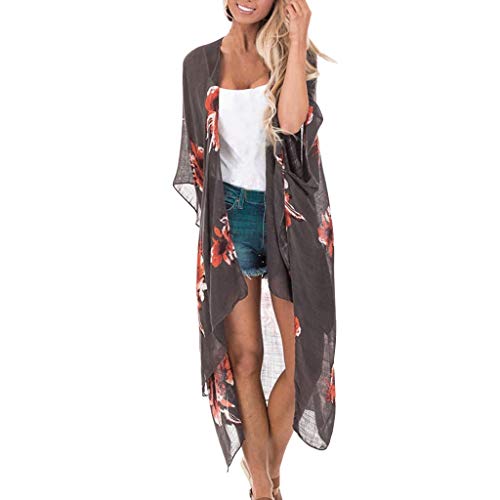 DONTAL Womens Ladies Floral Print Cardigan Long Blouse Loose Tops Long Outwear Cover Up Black