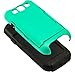 Fulland Hybrid Silicone Armor Case with Card Holder, Kickstand, Stylus and Screen Protector for Samsung Galaxy S3 - Aqua Green