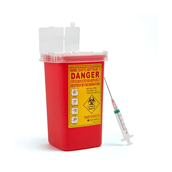 D & H Medical Sharps Disposal Container 5Pack Biohazard Needle Container 1Quart Size Lock