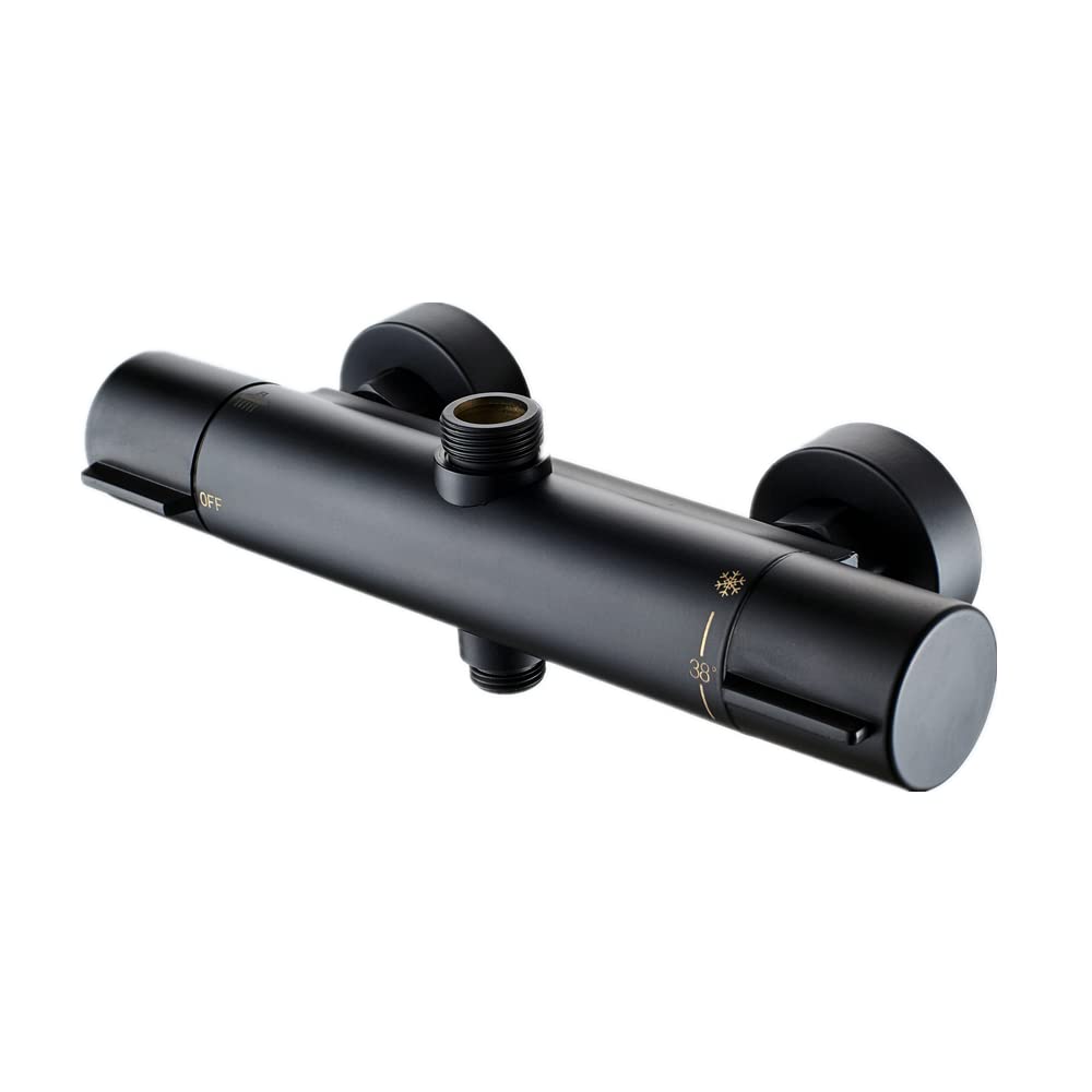 AFUDER Thermostatic Shower Faucet 38℃ Black Bathtub Shower Thermostat Bottom G 1/2" Top 3/4" BSP Two-Outlet Shower Faucet Brass Chrome-Plated Thermostatic