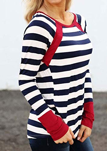 TAKEYAL Womens Long Sleeve Striped T Shirt Casual Crew Neck Loose Blouses Raglan Tees Size XL (Red)