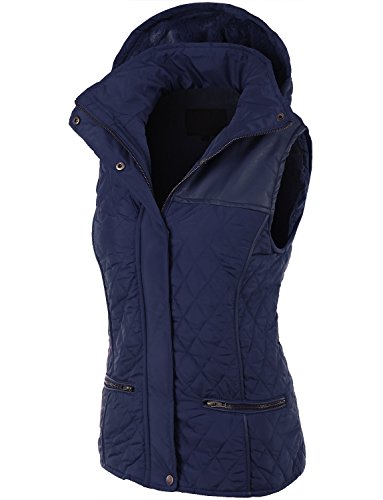 RubyK Womens Basic Padded Puffer Quilted Jacket Vest with Hoodie,Large,RBKWV2219_NAVY