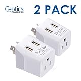 Travel Adapter Plug with USB for Australia, New Zealand, China by Ceptics, Dual USB Input - Ultra Compact - USA to Type I - Perfect for Cell Phones, Chargers, Cameras and More (2 Pack CTU-16)