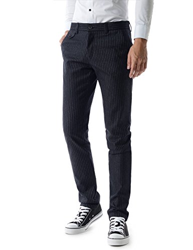 (ALP23) Urban Casual Pin Stripe Slim Straight Flat Front Essential Dress Pants NAVY 33W/32L(Tag size XL)