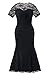 myfeel Women Plus Size Lace Ruched Empire Waist Sweetheart Mermaid Fishtail Cocktail Evening Dress 2X Black