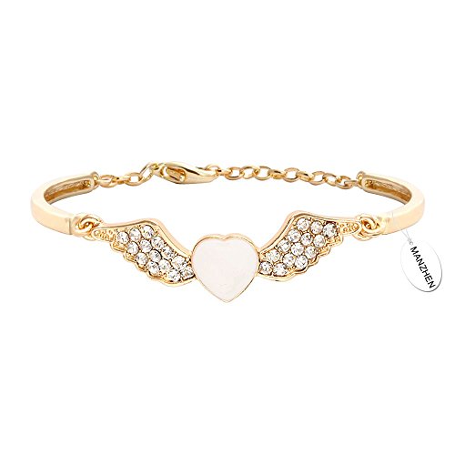 MANZHEN Adjustable Supernatural Protection Angel Wings Heart Shape Bangle Bracelet
