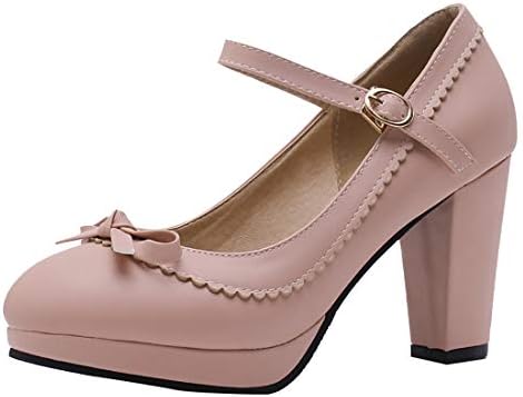 Vitalo Womens Vintage Rockabilly Shoes Mary Jane Chunky High Heels Platform Pumps with Bowtie