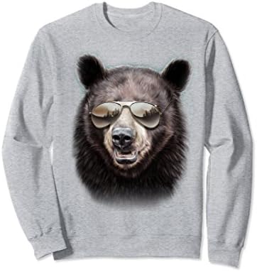 Unisex Aviator Sunglasses Grizzly Bear Vision Graphic Sweatshirt Small Heather Grey
