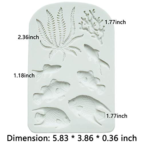 ScivoKaval Marine Theme Cake Fondant Mold Seaweed Fish Seashell Mermaid Tail Ocean Sea Life Series Cake Decoration Silicone Mold Chocolate Candy Polymer Clay Cupcake Jelly Sugar Craft Molds Set of 5