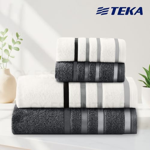 Jogo de Toalhas de Banho Luxo Lumiere 4 Peças, 100% Algodão Fio Penteado 520g/m², Padrão Hotelaria Alta Absorção, 2 Banho 67x140cm e 2 Rosto 45x80cm (Branco e Chumbo)