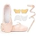 KUKOME Ballet Dance Shoes Pink Satin Pointe Shoes with Ribbon and Toe Pads for Ladies