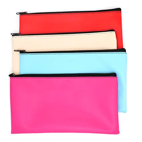 Omitfu 4Pcs Bank Deposit Bags Leatherette Money Pouch Cash Coin Receipt Bag with Zipper 11x6 Inch