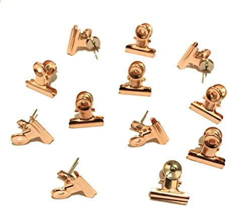 Metal Push Pin with Clip - Stick Polaroid Photos, Papers & More on Bulletin Boards Without Leaving a Hole. Ideal for Offices and Home (Rose Gold) - Pack of 12