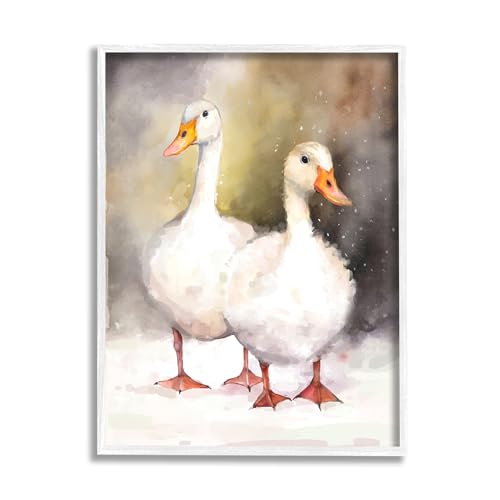 Stupell Industries Two White Ducks in Snow Framed Giclee Art by Ziwei Li