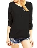 Haola Women's Long Sleeve Tops Round Neck Casual Teen Girls Tees Loose T Shirts XL Black