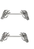 Pierced Owl 14G Skeleton Hand Nipple Barbells in 316L Surgical Steel - Sold as a Pair