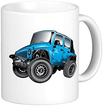 VetiVer Blue Jeep Wrangler Cartoon Custom Printed Coffee Mugs Personalized Travel Cups