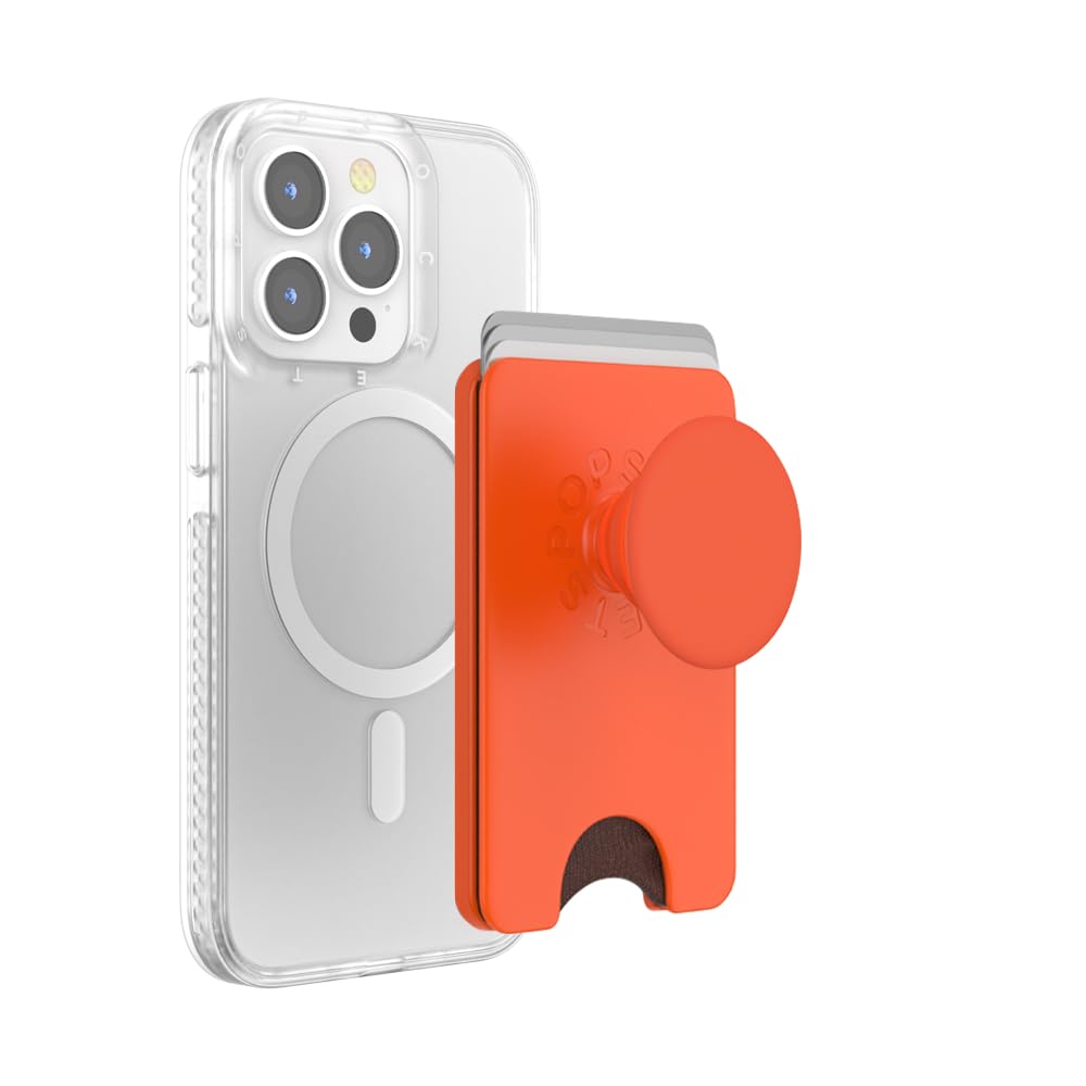 PopSockets Phone Wallet with Expanding Grip, Phone Card Holder, Wireless Charging Compatible, Wallet Compatible with MagSafe, Into the Woods - Persimmon