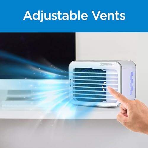 BLACK+DECKER Desktop Air Cooler, Personal Portable Fan with 3-Speeds, Evaporative Air Cooler with 0.5L Water Tank, Air Cooler Fan for Desk, Home, Office, Bedroom, and more, BDMC10, White/Gray
