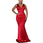 JTNFairy Women's Sexy Sleeveless One Shoulder Bodycon Dresses Classy Long Formal Cocktail Wedding Guest Dress