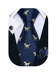 Barry.Wang Dinosaur Ties Blue Business Silk Necktie