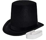 NJ Novelty - Black Top Hat, Tall Party Hat Costume Dress Up Accessory (Black - 1 Pack)