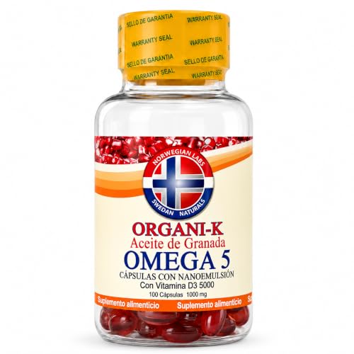 Swedan Naturals Omega 5 Aceite de Granada con Vitamina D3, Suplemento Alimenticio en Cápsulas, Fuente Natural de Ácido Púnico, 100 Cápsulas