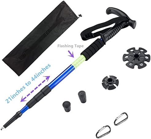 Walking Stick Trekking Pole Hiking Mountaineering Trail Telescoping Ultra Strong Alpenstocks Anti Shock With Reflective Tape（1 Piece）Blue