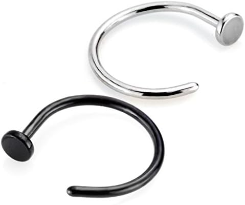 Joybeauty 10mm Womens Mens Stainless Steel Nose Open Hoop Ring Nose Studs Rings with Flat Back Piercing Pack of 4 Pcs (Black& Steel)