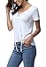 DREAGAL Women's Eyelet Lace Up Short Sleeve Top White Large