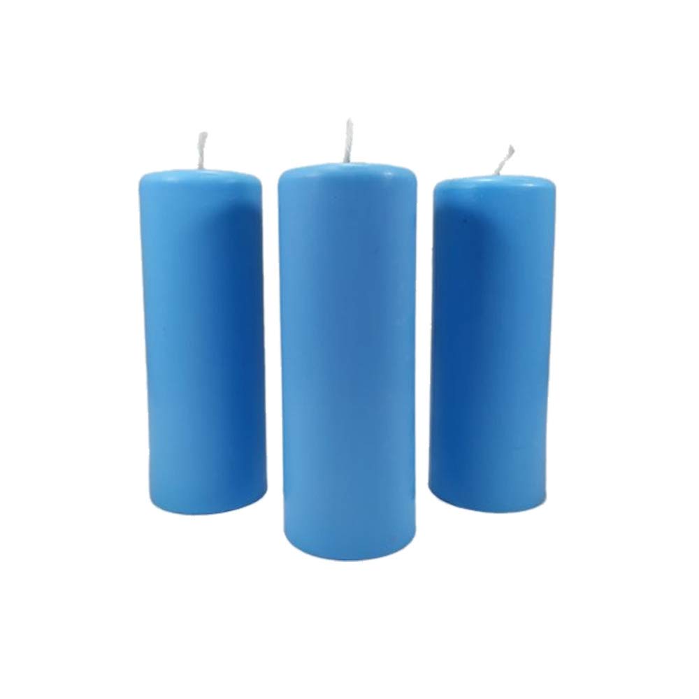 3X Pillar Candle Rustic - Height 95mm - Ø34mm - Paraffin Wax - drip Candle Light Blue 36357