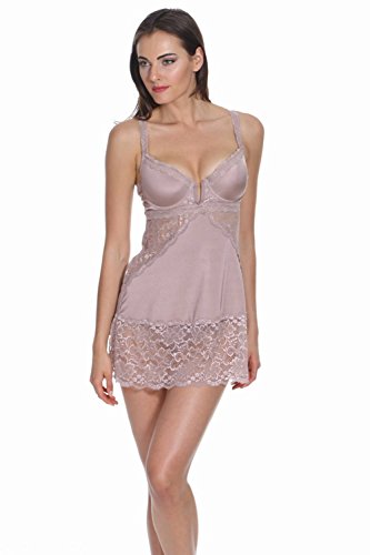 kathy ireland Women's 2 Piece Sexy Floral Lace Trim Babydoll Chemise and Thong Lingerie Set
