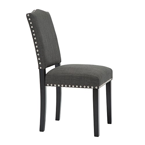 Set of 2 Mod Urban Style Solid Wood Nailhead Fabric Padded Parson Chair (Charcoal Grey Set of 4)