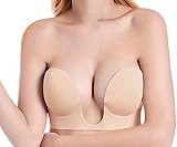 Self Adhesive Strapless bra U-shaped Push Up Bras for Women Reusable Backless Bra Nude D