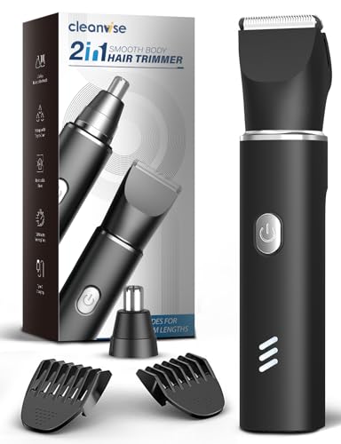 Body Trimmer for Men, 2-in-1 Body Groomer & Nose Hair Trimmer, Waterproof Mens Grooming Kit with Ceramic Blade Heads, Sensitive Combs for Chest, Legs, Armpits & Nose, Wet & Dry Use, Travel Lock