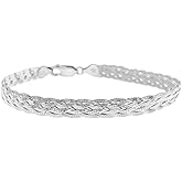 Savlano 925 Sterling Silver 9MM Braided Herringbone Chain Bracelet - 18K Gold Plated 7.5 Inch 6-Strand Herringbone Bracelet for Women - Made in Italy Comes Gift Box