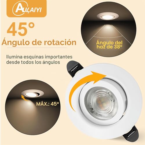 Aulaiyi 3CCT LED Downlight Recessed Ceiling 230V Dimmable 68mm 5.5W IP44 Portholes Extra Flat LED Spotlights Interior Ceiling 45° Rotatable Recessed Spotlight for Bathrooms, White 6 Pack