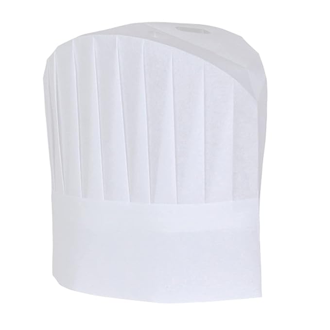 Amazing White Chef Hats, 8" Tall. Pack of 10 Viscose Hair Covers with