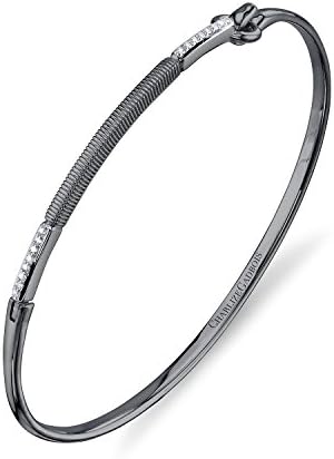 CHARLIZE GADBOIS 925 Sterling Silver Strie Center With Diamond Detail Bar Bracelet, (0.08 cttw, G-H Color, I1-I2 Clarity), Gunmetal Nano Coated
