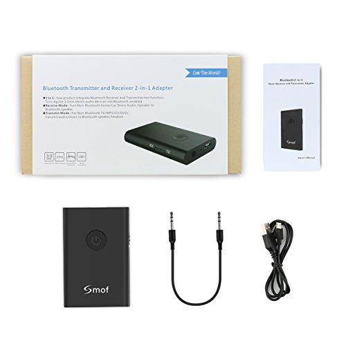 Smof 2-in-1 Bluetooth Transmitter Receiver,Bluetooth Car Kit/Portable Wireless 3.5mm Audio Adapter forTV,PC,MP3/MP4,CD Player,iPhone,Home/Car Audio Systems